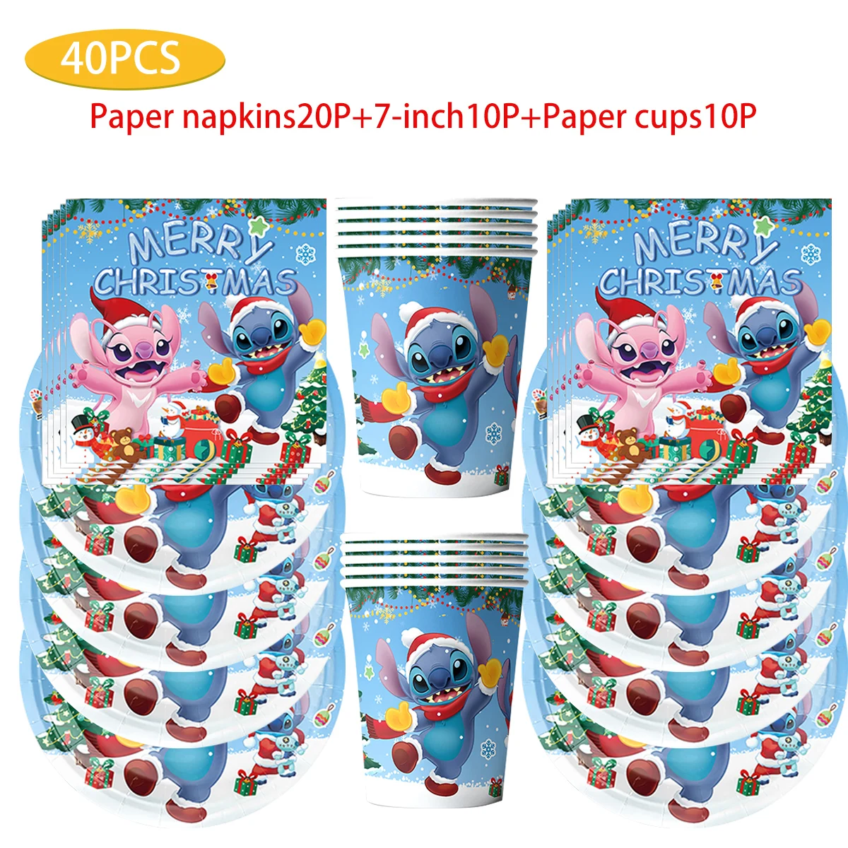 

Disney Christmas Stitch Theme party supplies Tableware Disposable plates Paper towels Paper cup set tableware Party decoration