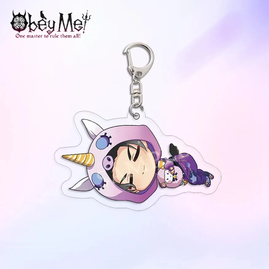 6 سنتيمتر أنيمي المفاتيح Obey Me Mammon Leviathan الشيطان الاكريليك كيرينغ حزام Kawaii منامة الشكل معلقة اكسسوارات تشافيروس #6