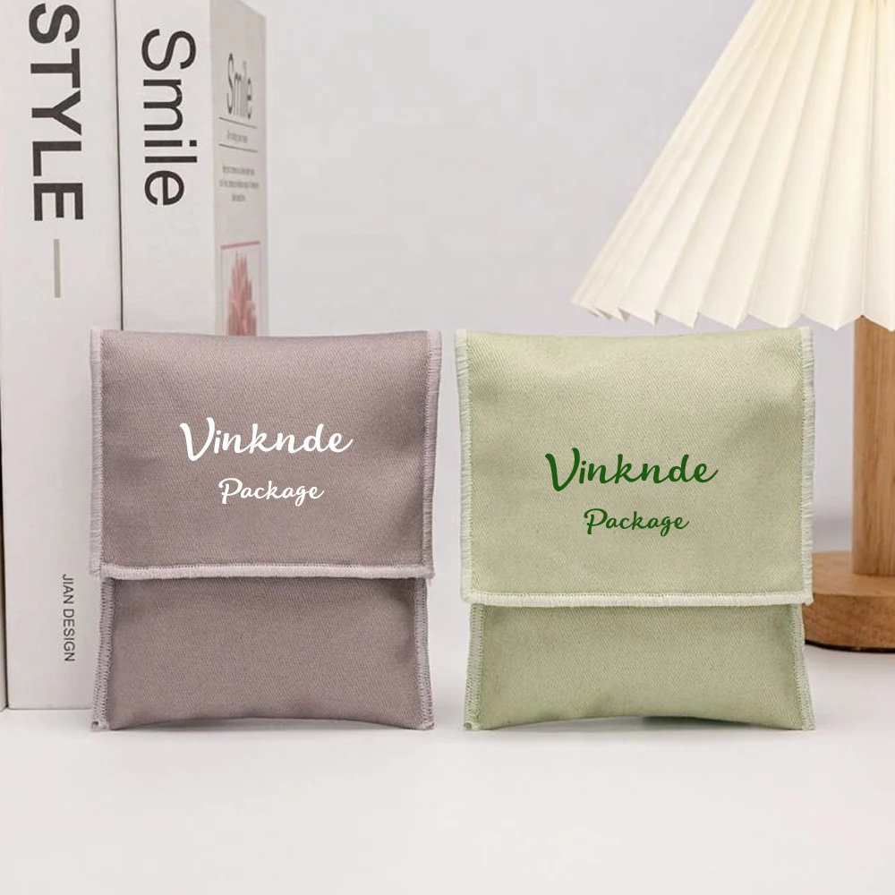 

50Pcs High Quality Customize Logo Envelop Shape Cotton Jewelry Bags With Flap Wedding Gift Earrings Packaging Small Dust Pouches