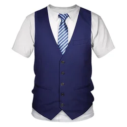 3D Printed Funny Fake Suit T Shirt Men's Tuxedo Tie Pattern Tops Summer Harajuku Loose T-Shirts Short Sleeves Round Neck Tees