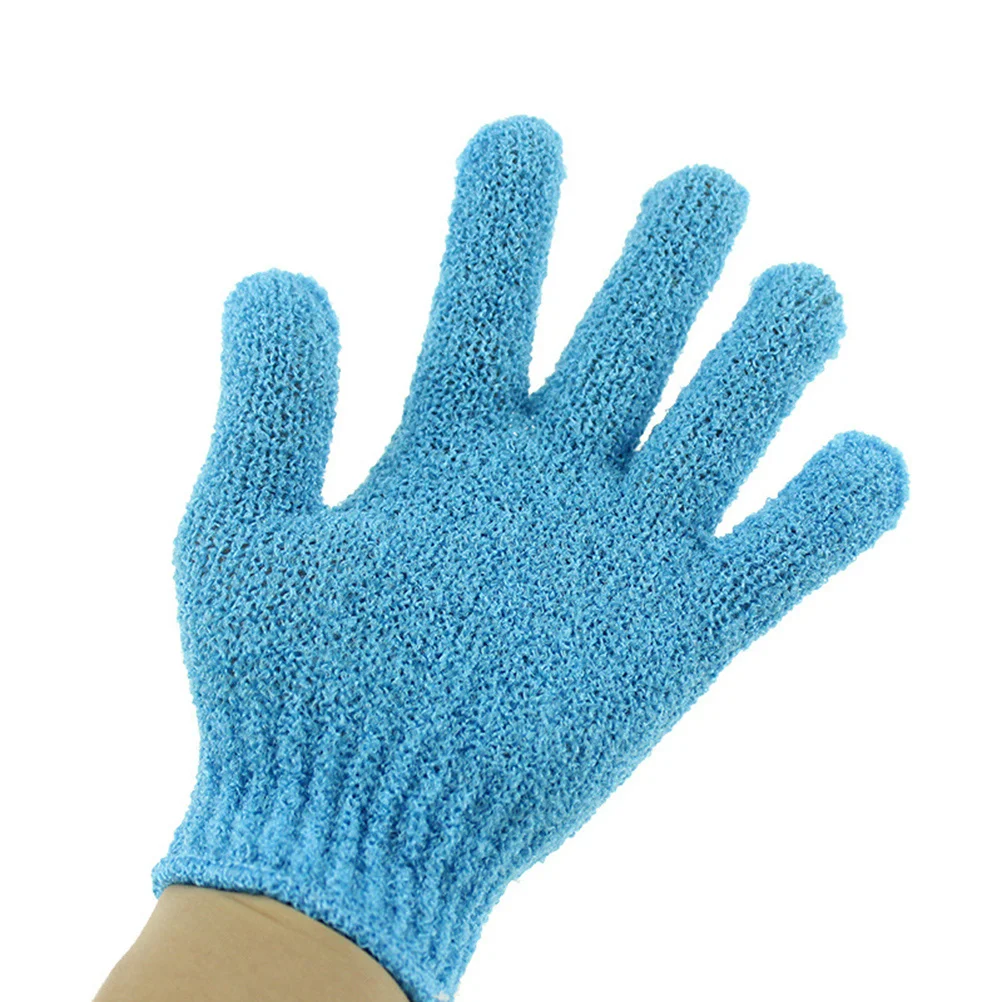

1Pair Exfoliating Bath Glove Five Fingers Body Scrub Gloves Shower Scrubber Sauna Mitt Men Women Blue Stretchy Fit