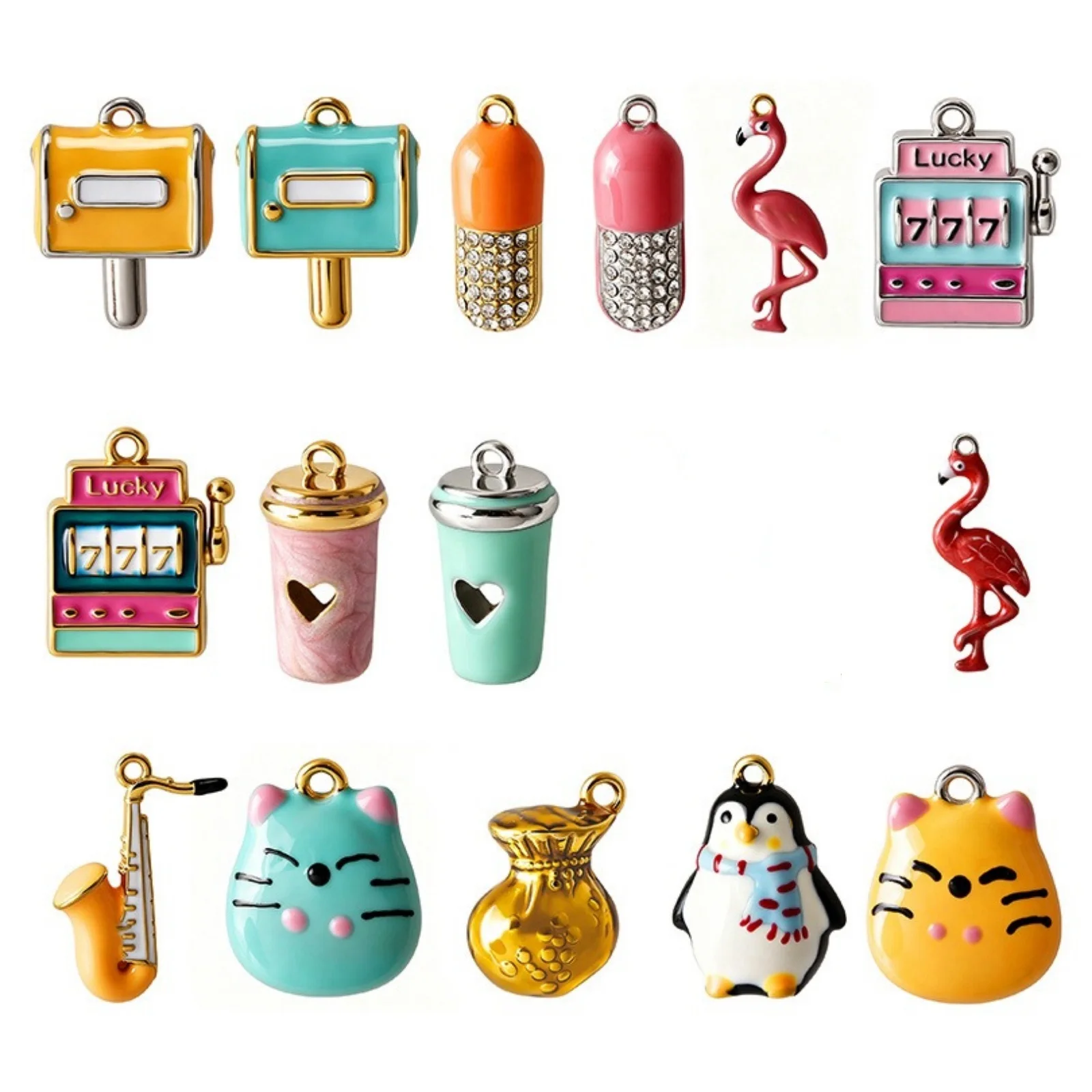 1 Piece 316 Stainless Steel Charms Enamel Letter Box Penguin Cat Saxophone Game Console 3D Pendants For DIY Necklace Wholesale