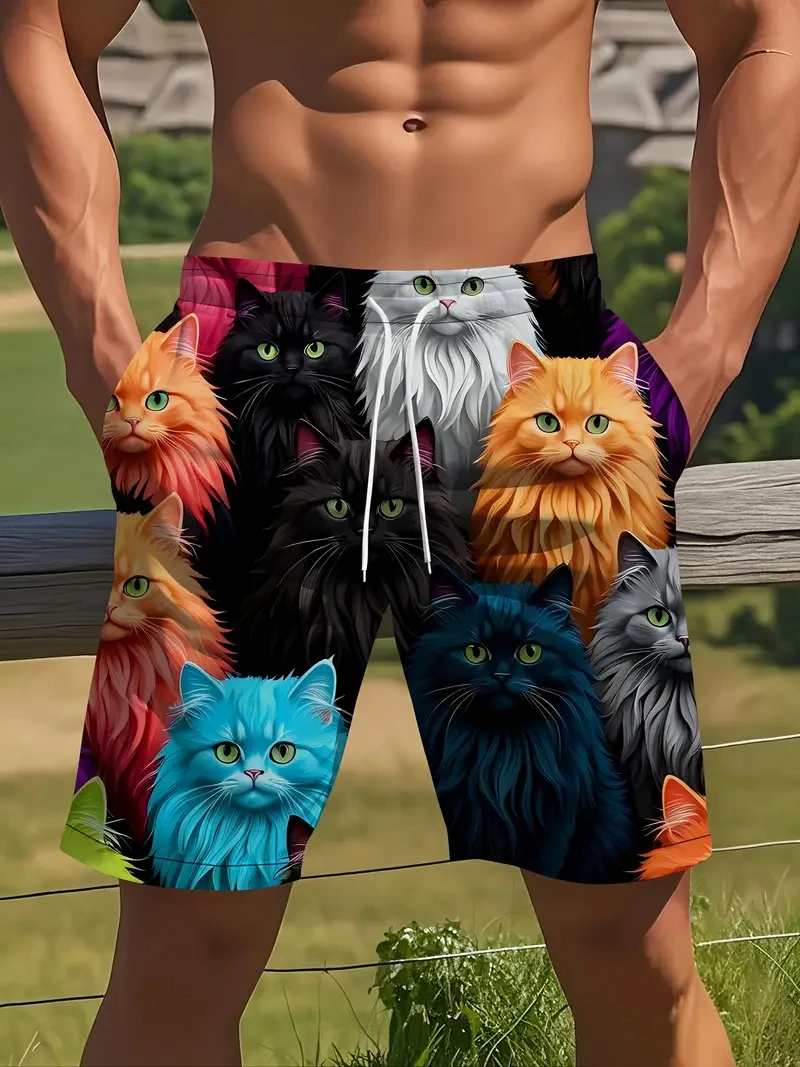 2025 Fashion Cute Cat Printed Beach Shorts For Men Women Sports Shorts Fashion Y2k Casual Summer Quick Dry Y2k Swimming Trunks
