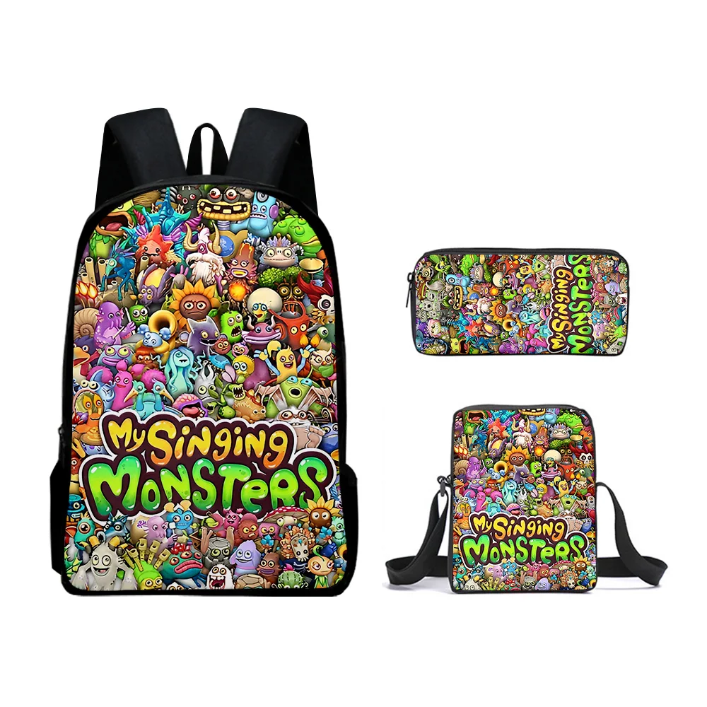 

Classic my singing monsters 3D Print 3pcs/Set pupil School Bags Laptop Daypack Backpack Inclined shoulder bag Pencil Case