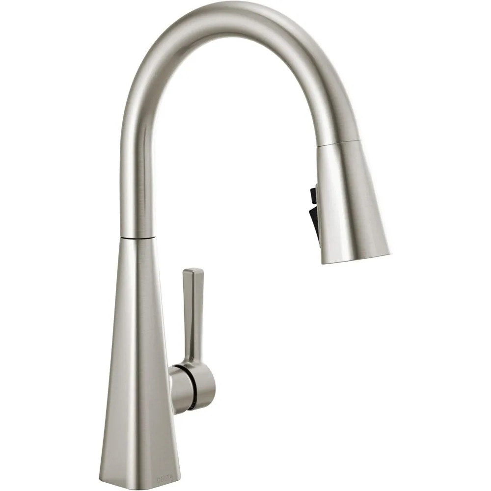 

Modern Single-Hole Kitchen Sink Faucet with Pull-Down Sprayer in Brushed Nickel Finish