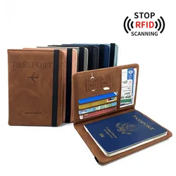 1pc PU Leather Plane Prints Case Passport Cover Air Tickets ID Credit Cards Passport Holder Slots for Travel Passport Sleeve