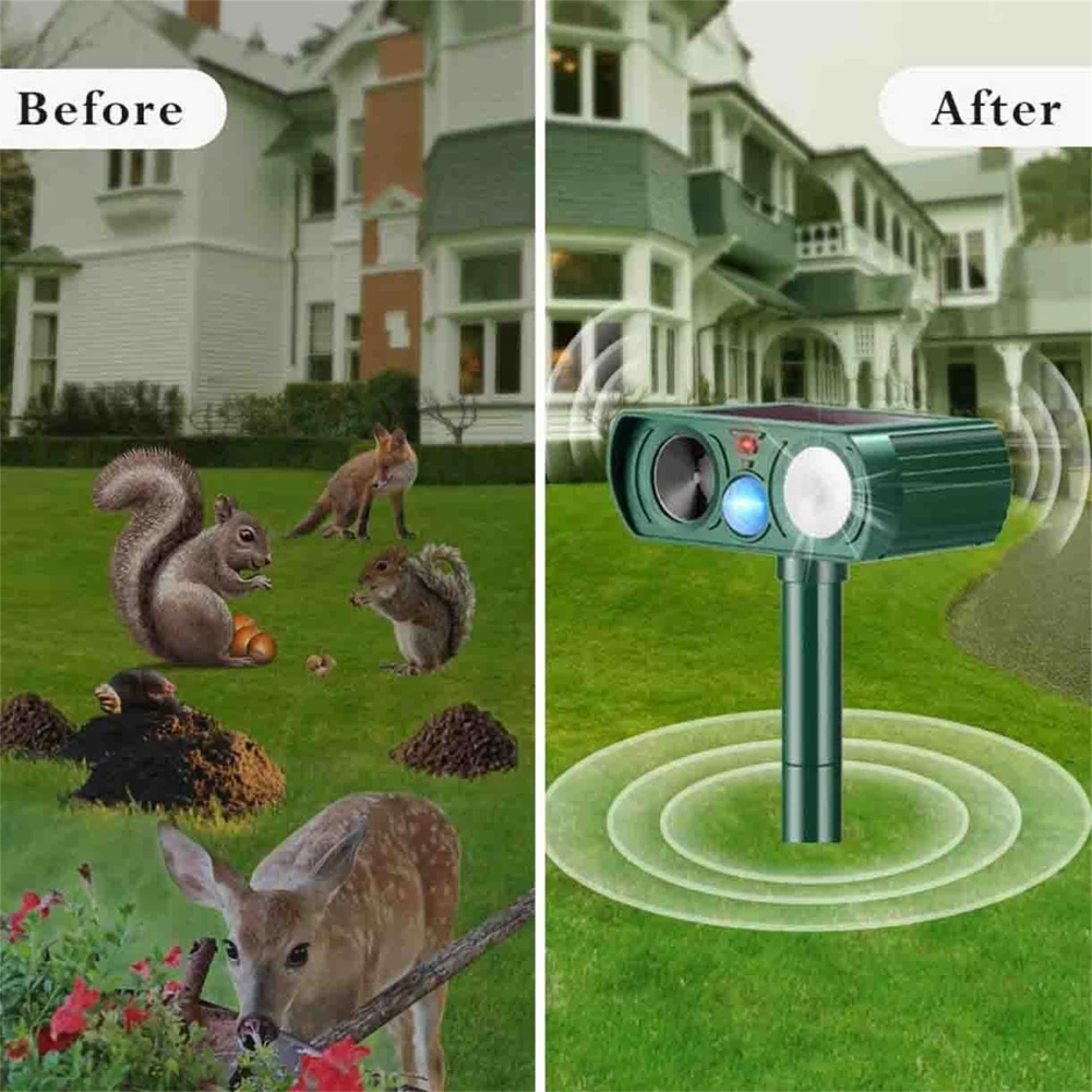 Tier Repeller Ultraschall Solar Power Outdoor Pest Katze Mäuse Sensor Pir Tragbare Repeller Für Haus Garten