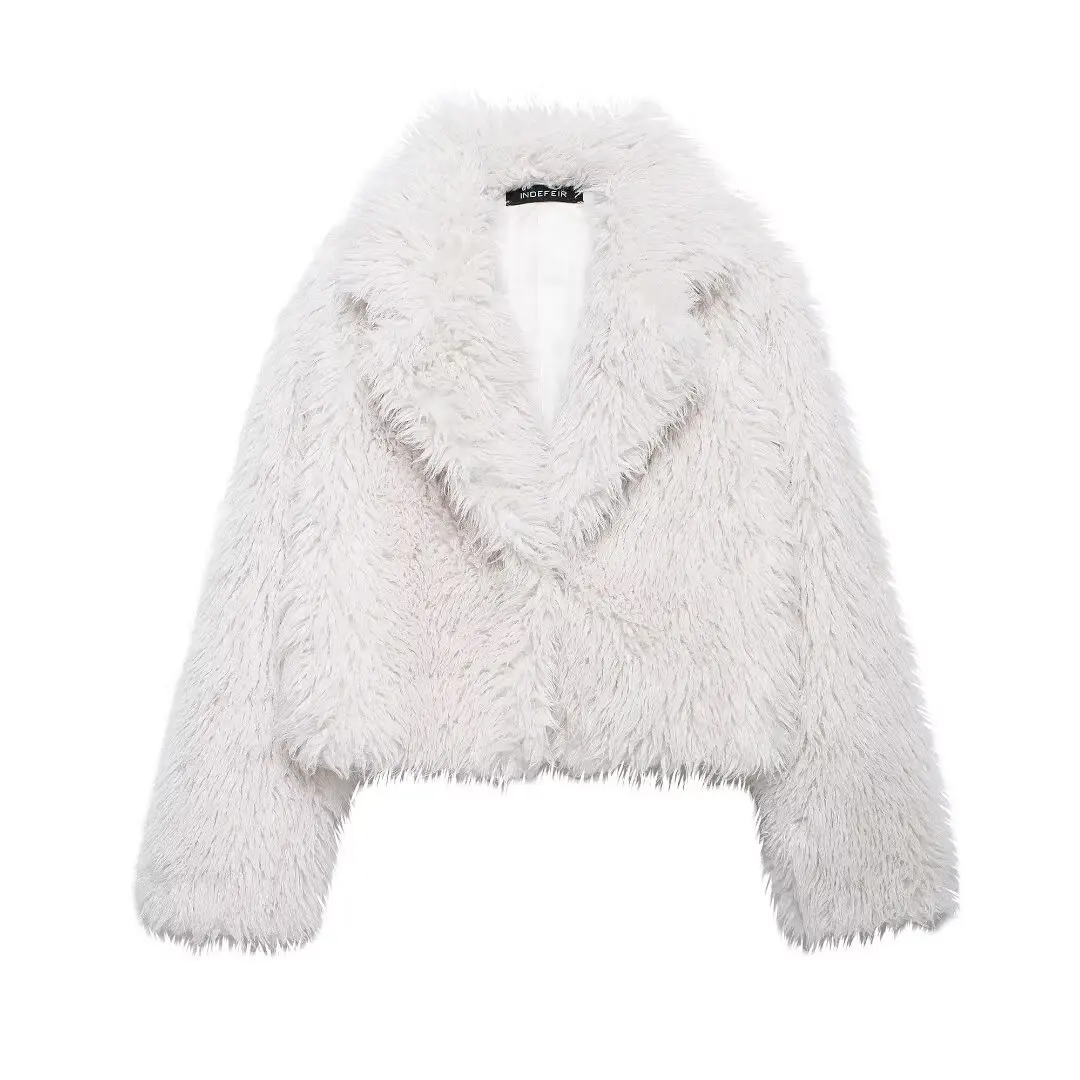 Women's Fashion 2025 Autumn Winter New Fashion Versatile Lapel Faux Fur Jackets Feminine Short Style Solid Color Elegant Coats