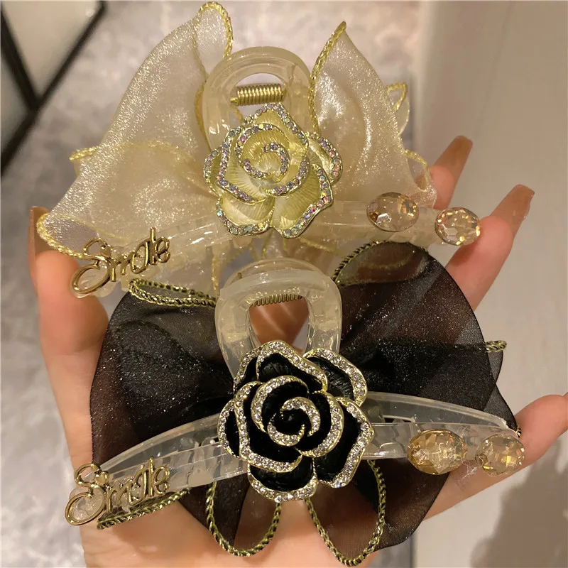 Fashion New Design Yarn Rose Flower Hairpin Hair Shark Clip for Women, Perfect  Adding A Flair To Your Hairstyle