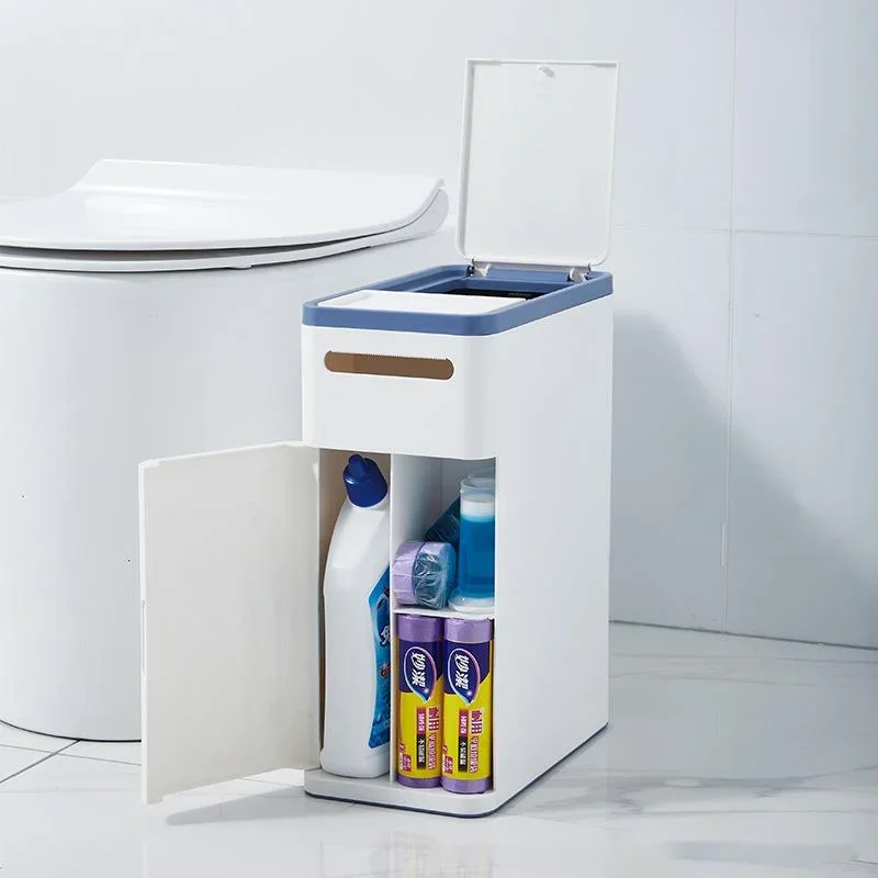 

Toilet Seam Waste Bin with Integrated Brush Holder Press Type Covered Garbage Disposal MultiFunctional with Paper Towel Storage