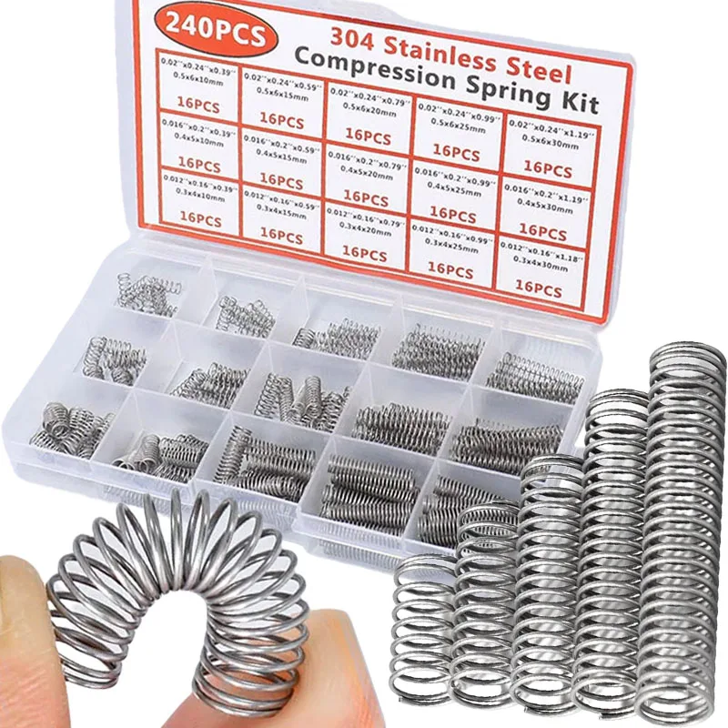 

304 Stainless Steel Compression Spring Assortment Kit Box with 15 Sizes Small Springs for Mechanical Repairs DIY Home Projects