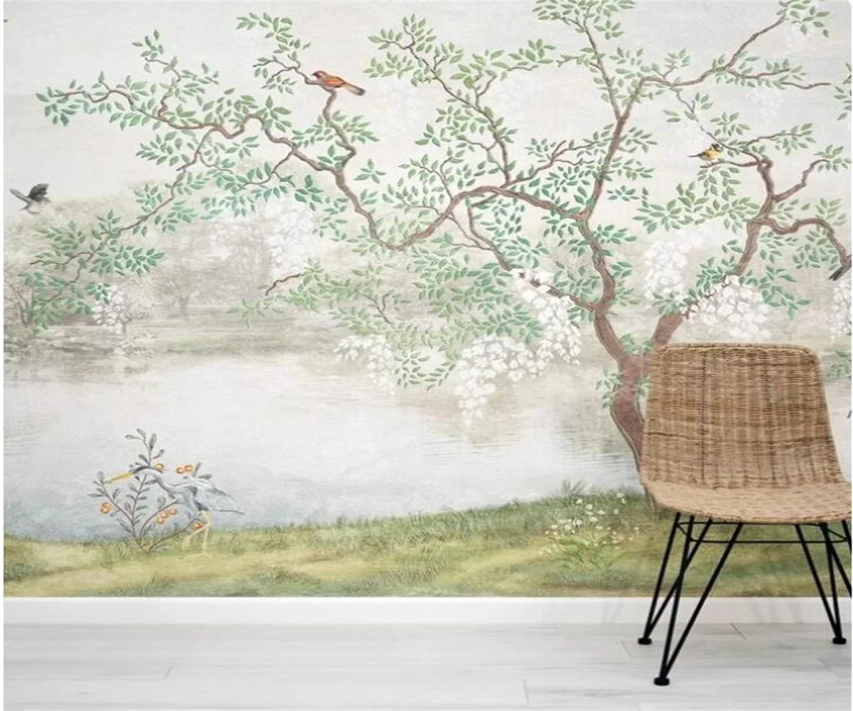 Custom mural Chinese retro tree Green Leaves bird pavilion scenery photo wallpaper Hotel study restaurant wallpapers home decor