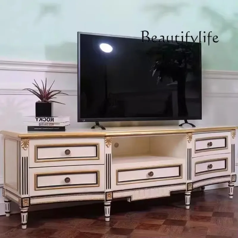 

J S French Light Luxury Court Solid Wood Carving Flower TV Cabinet European Neoclassical Living Room Retro Old Gold Storage Cabi