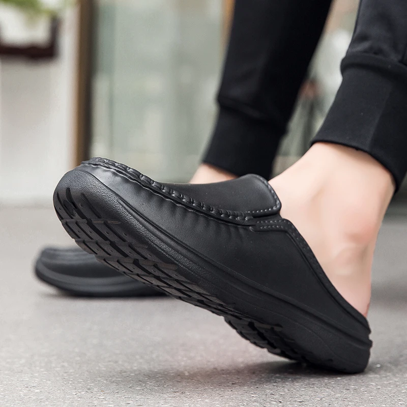 Men's Casual Leather Shoes Non Slip Chef Shoes Baotou Half Slippers Lazy Shoe Slip-on Driving Shoe Outdoor Slippers Plus Size 46 image 6