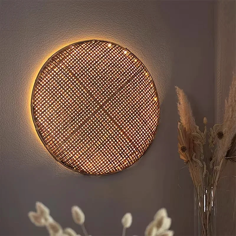 

Japanese Bamboo Woven Wall Lamp Wabi Sabi style Homestay Restaurant Corridor Wall Decoration Chinese Tea room Atmosphere Lamp