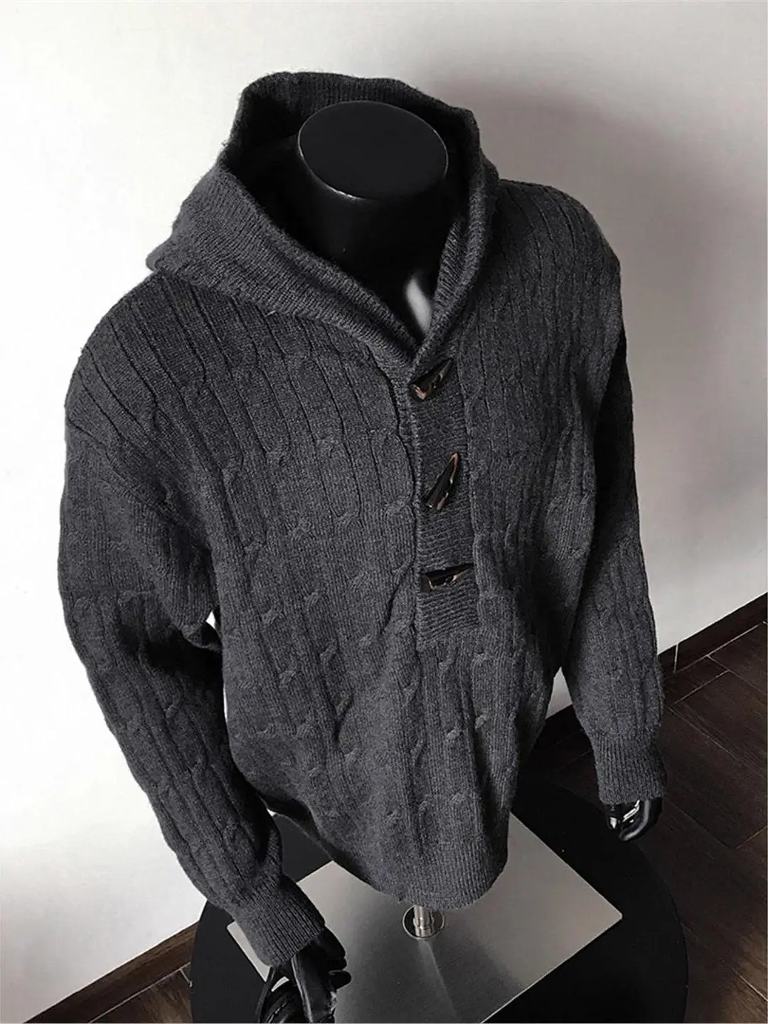 

Мужской модный теплый свитер-пуловер с капюшоном в стиле оверсайз, универсальный, вязаный, с узором «косы», для осени и зимы