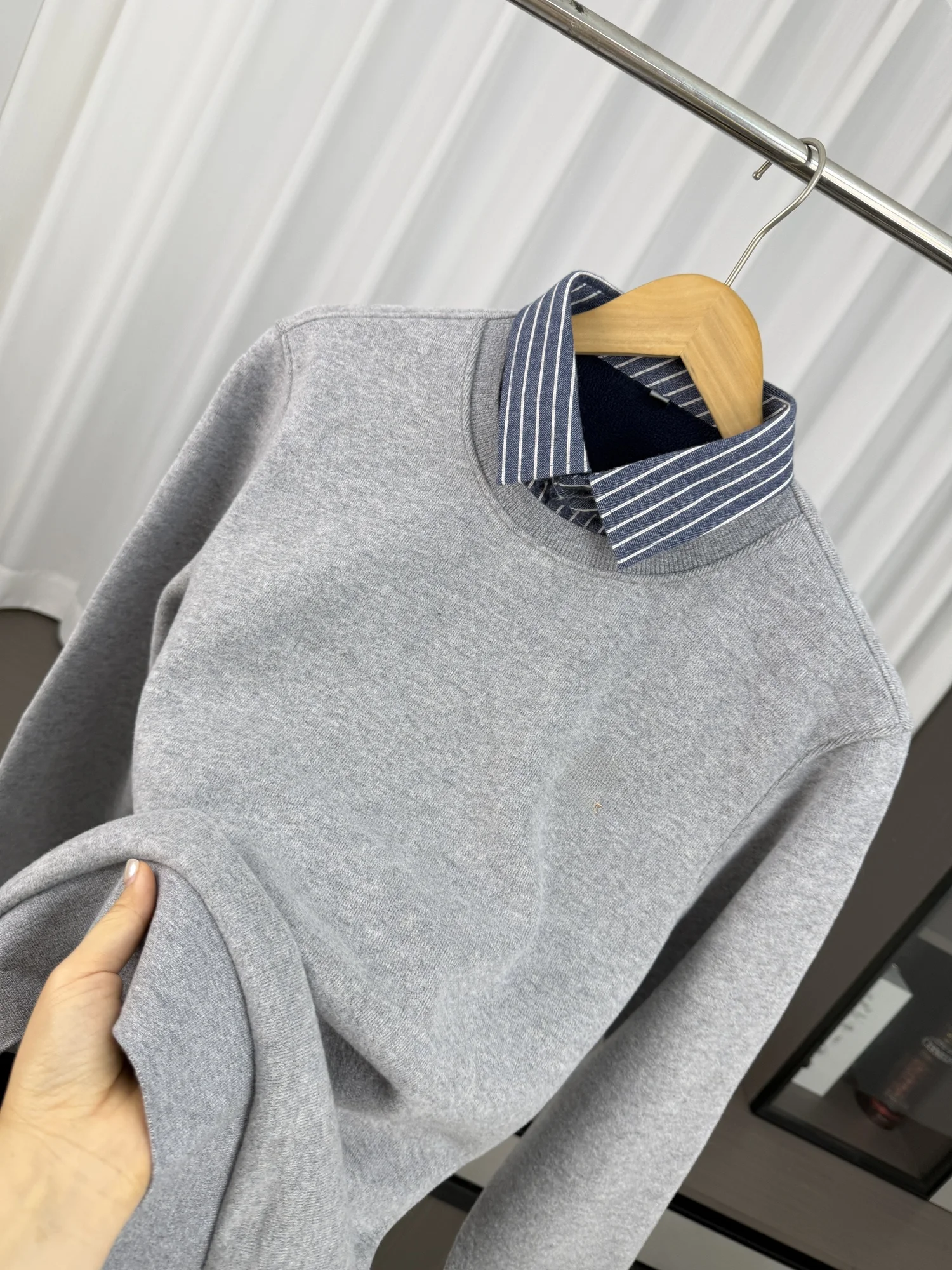 Thickened Fleece Lined Long Sleeve  Shirt Men's Autumn Business Casual Warm Ploy Two-Piece Design Breathable Loose Fit St...