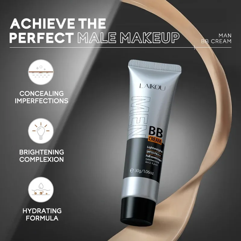 Crema BB para hombres, corrector Facial de cobertura completa, base de maquillaje de larga duración, resistente al agua, base líquida BB, cosméticos