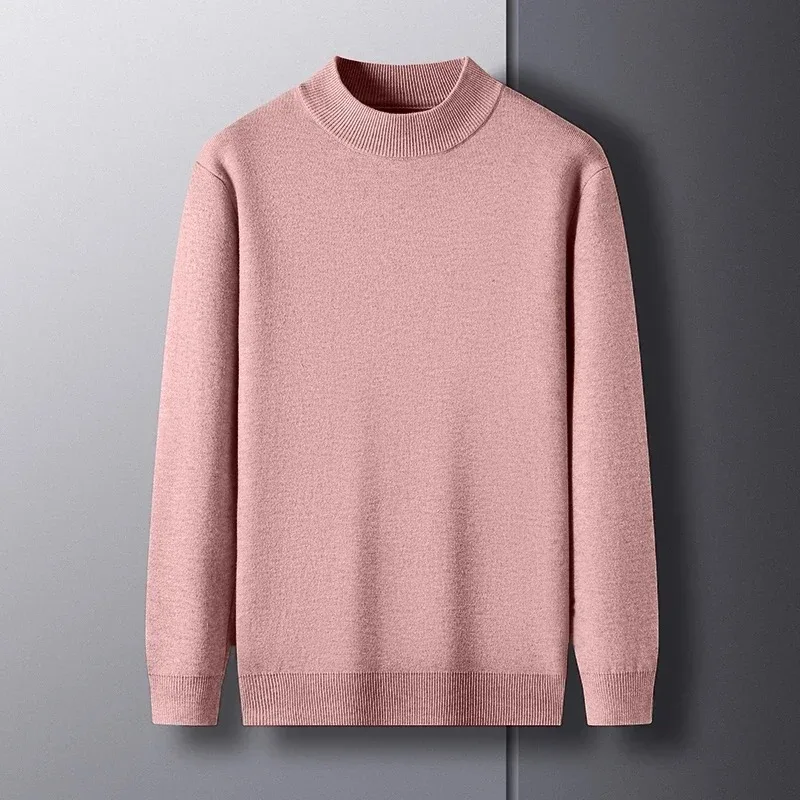Autumn Men's Mock Neck Sweater Men's Knit Pullovers Thick Turtleneck Sweater Winter Warm Men Jumper Fit Basic Knit Tee