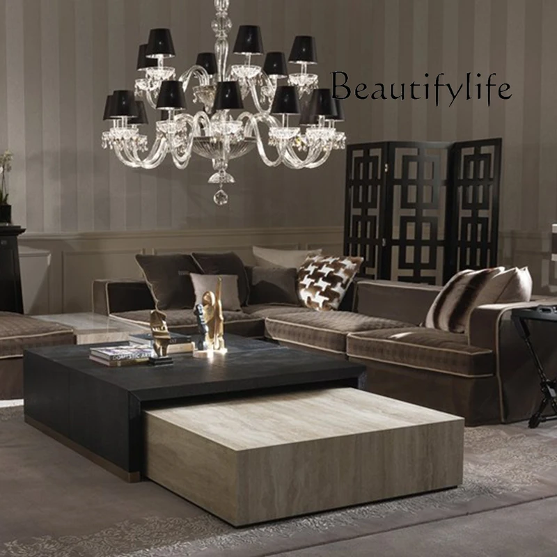 

Light luxury rectangular natural travertine coffee table designer post-modern simple living room coffee table coffee table