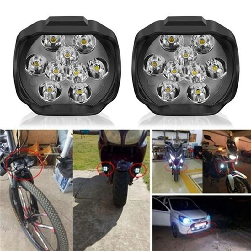 4X Motorcycle Headlight 9 LED 12V Super Bright Fog Spot White Work Light With Switch For Motorcycles Electric Bicycles