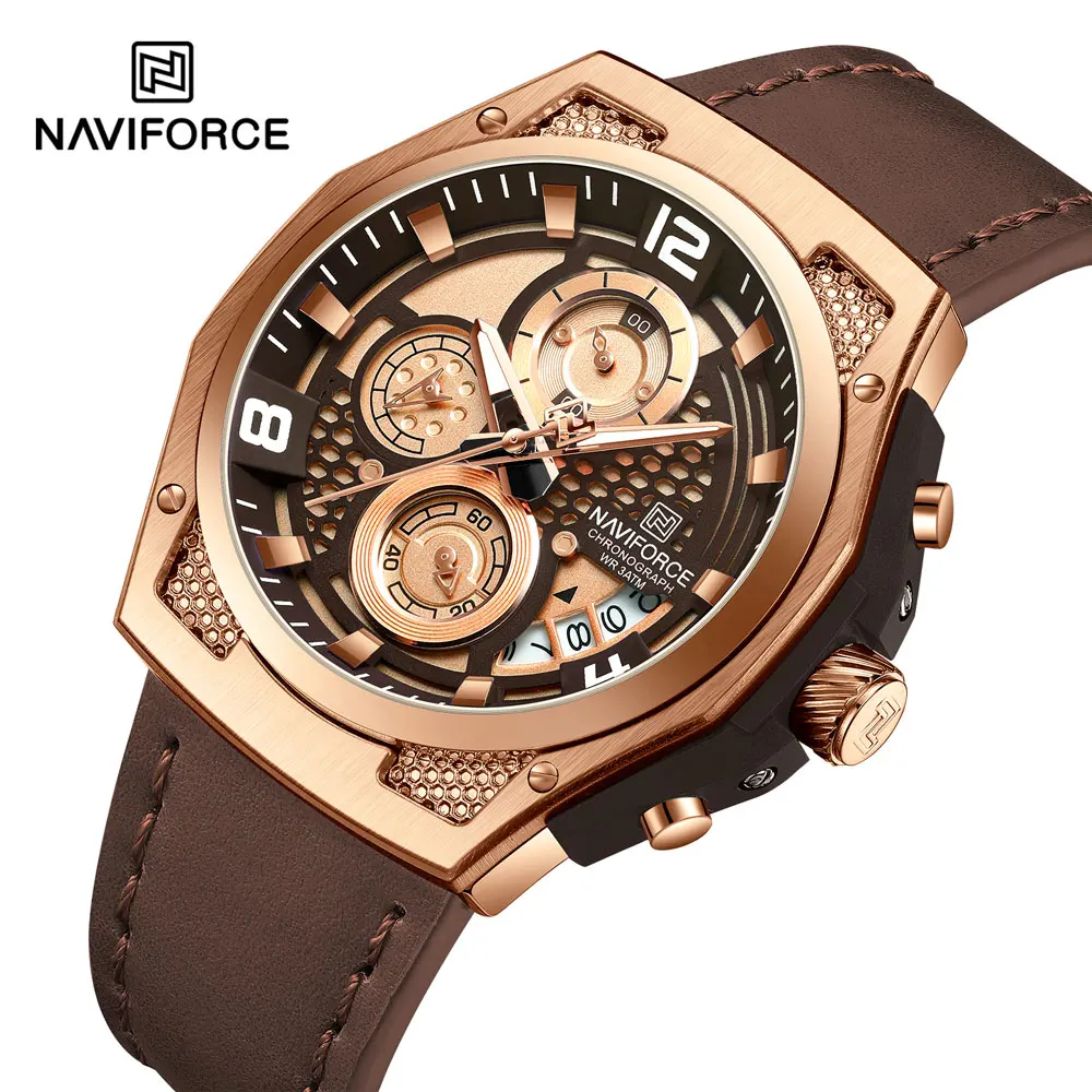 

NAVIFORCE Luxury Wristwatch for Man Waterproof Luminous Chronograph Date Men Sports Leather Watch Mens Quartz Watches Male relo