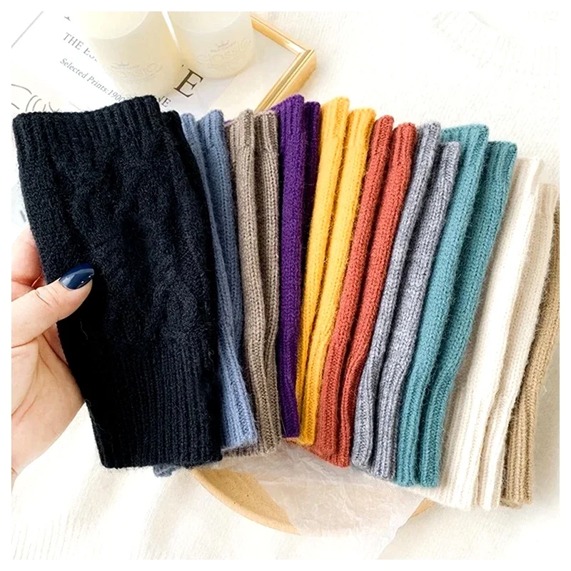 Unisex Half Finger Soft Warm Wool Knitting Finger Arm Handschoenen Mitten Guantes Gloves Winter For Women Hands