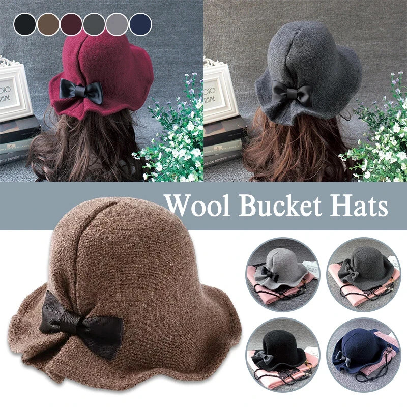 

Модная шерстяная шляпа, модная шляпа для бассейна, рыбацкая шляпа с бантом, ретро для повседневной носки, модная зимняя шляпа