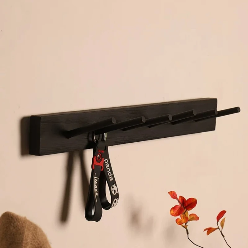 

Wabi-sabi Solid Wood Coat Hooks Long Wall Mounted Rack for Hotel Entryway Storage Behind Door Clothes Hanger Fitting Room Rail