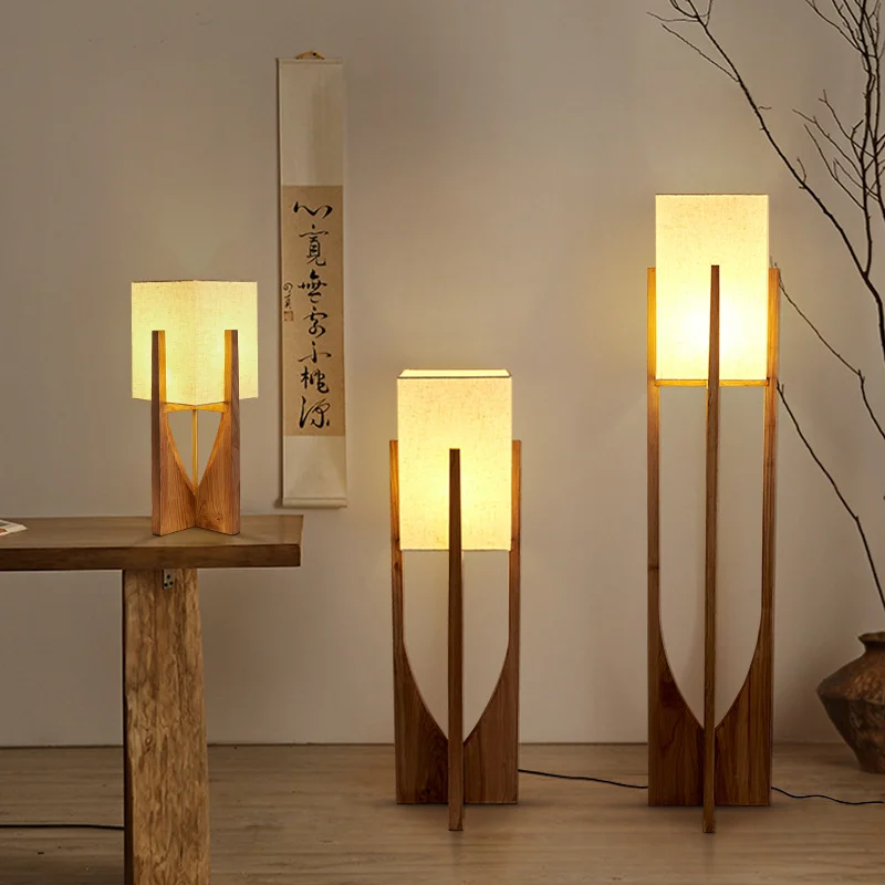I Light Emitting Diode Floor Lamp Vintage Solid Wood Walnut Design Living Room