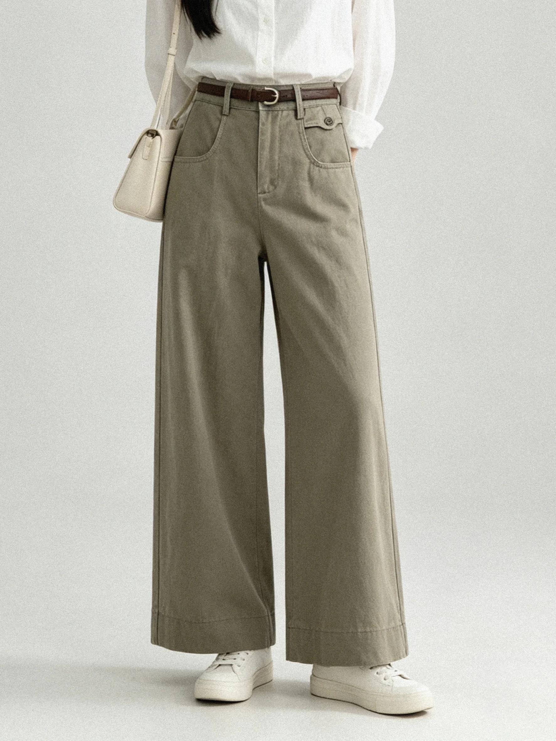 High Waist Straight Leg Vintage Checkered Cotton Autumn Wide Leg Pants Casual Long Trousers Versatile Commute Slimming Effect