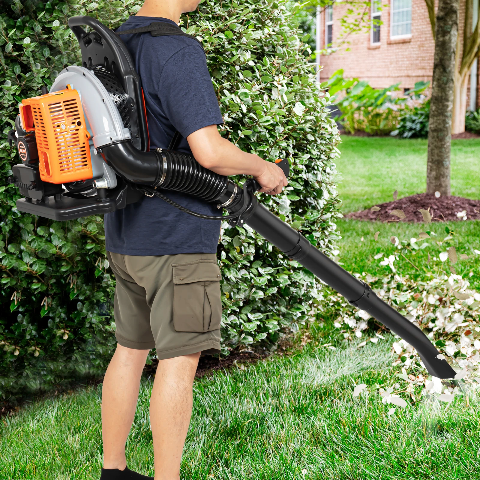 Backpack Leaf Blower 2-Stroke 63CC Gas Powered Commercial Lawn Blower 2.7KW Gasoline Engine Garden Yard Snow Dust Blower 6800Rpm