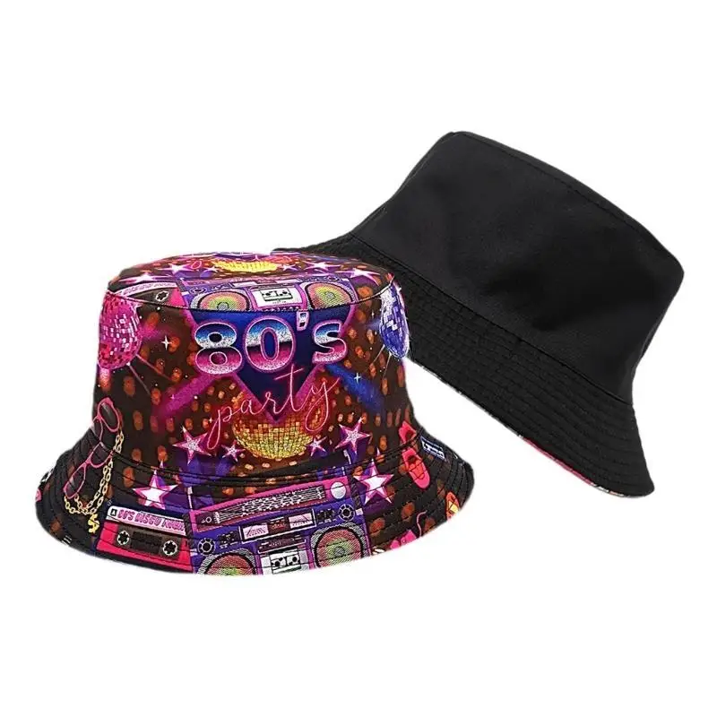 

39BB Fashion Reversible Bucket Hat for AllAge Nostalgic Print Dancing Fisherman Hat