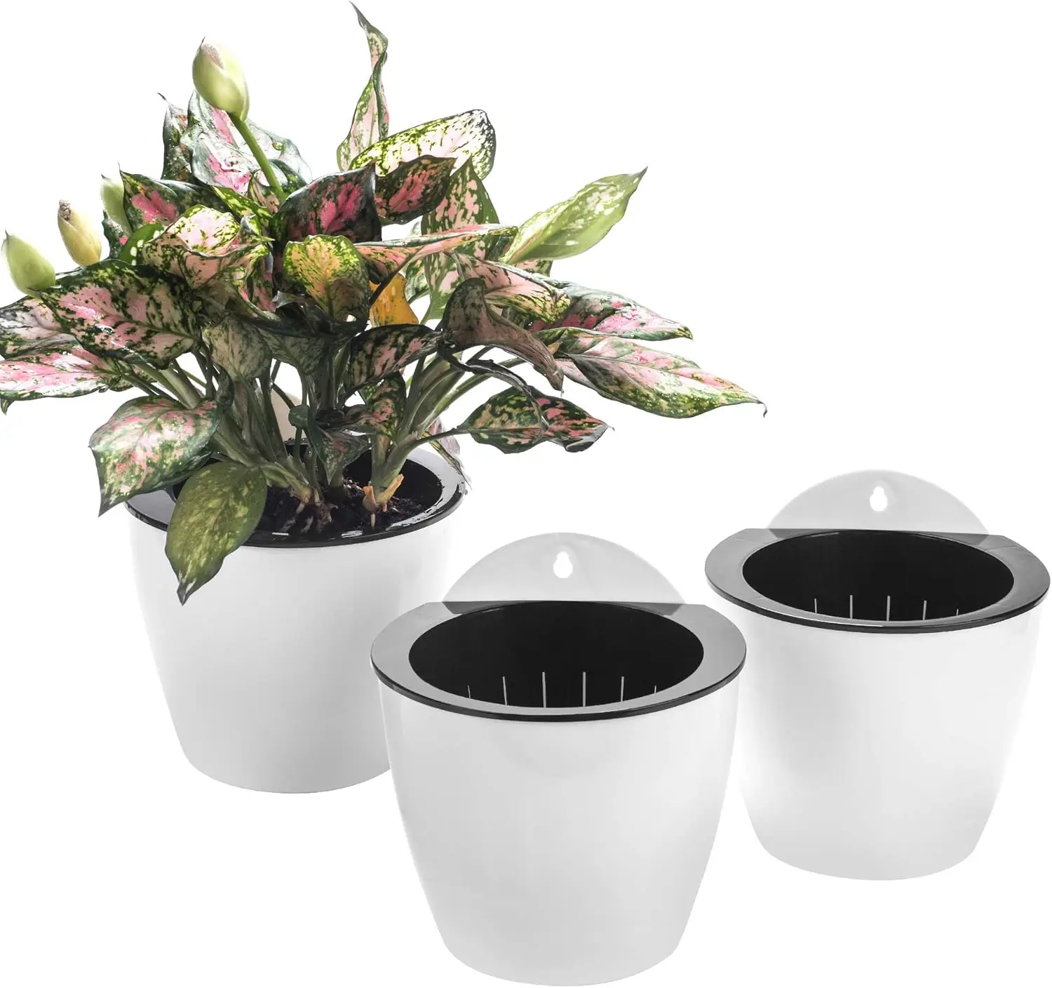 

3 Pack Self-Watering Wall Hanging Planter Pots for Indoor Outdoor Vertical Garden, Window Mount, Kitchen Herbs, Balcony, White