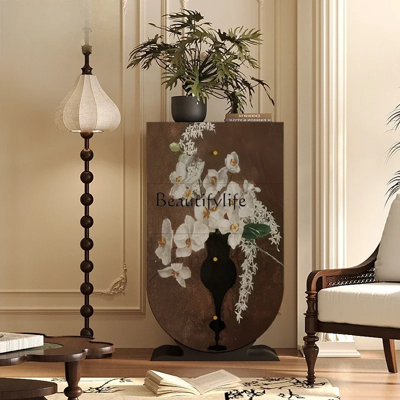 

4*French retro flower solid wood four-chest cabinet living room storage wall locker