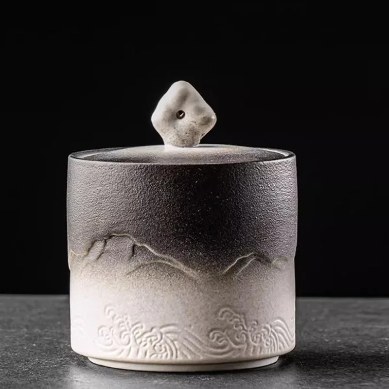Ceramic tea jar mountain painting sea painting storage jar home small tea storage tank home decoration coffee table tea set