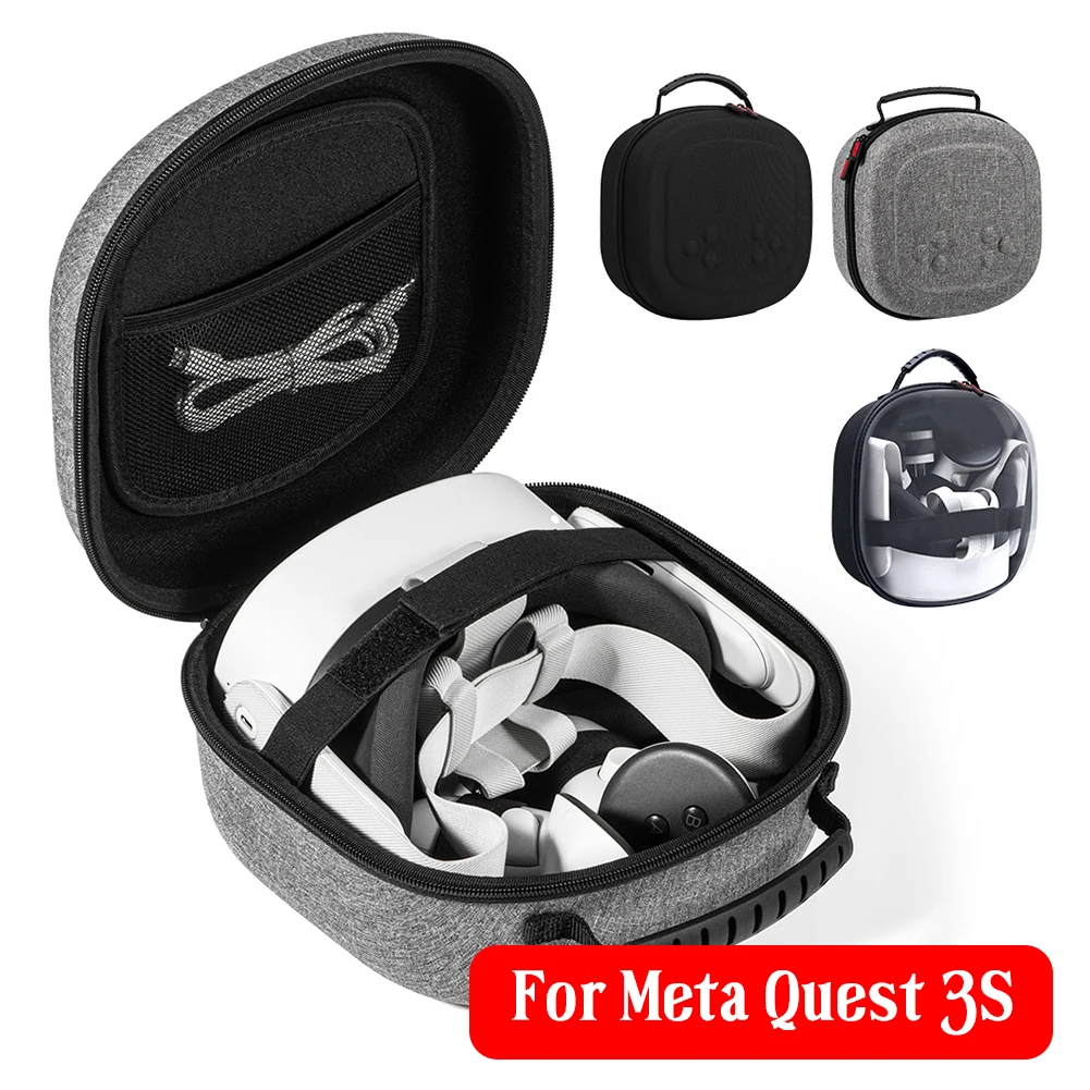 Handles Carrying Case Shockproof Portable Protective Case with Mesh Pocket Carry Case for Meta Quest 3S Headset Controllers