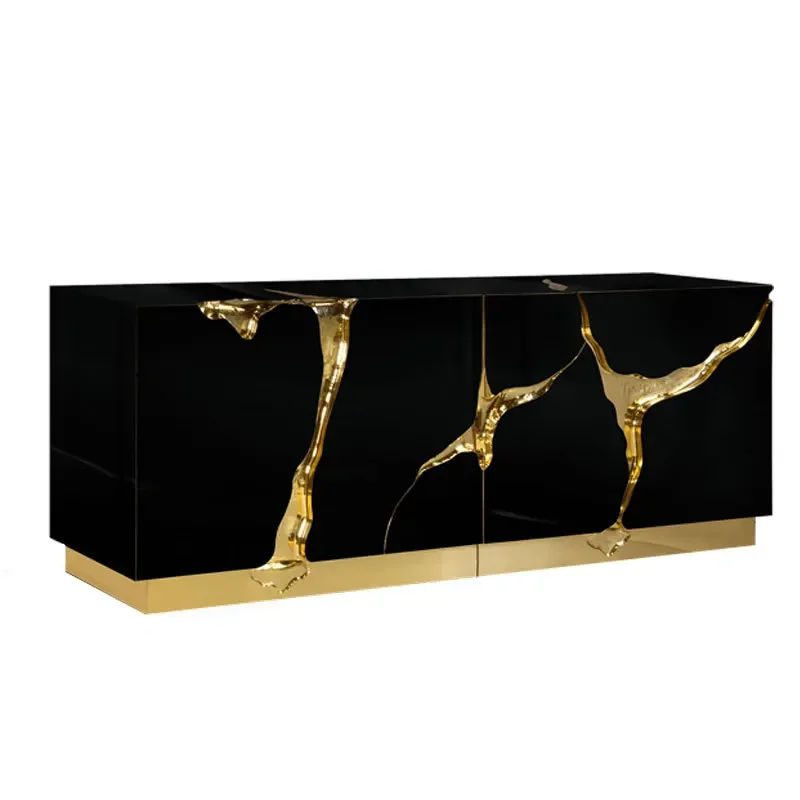 Side cabinet High-end designer stainless steel solid wood wall villa luxury entrance decorative cabinet