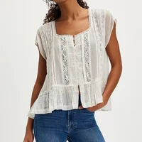 Top corto sin mangas vintage para mujer, camisa sin mangas con medio botón y volantes, picardías Y2k, blusa peplum, chaleco, túnica