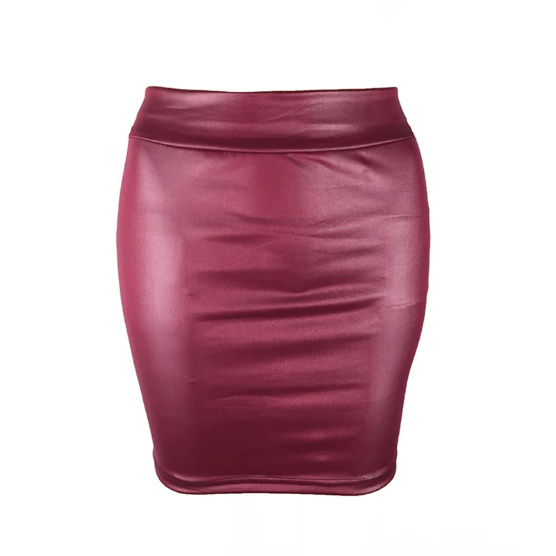 Zwart lederen rok bodycon hoog getailleerde hot rok minirok potlood sexy glanzende dames dames elastische taille