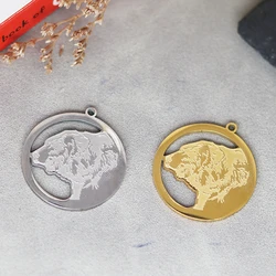 2PCS Punk Round Brown Bear Pendant Stainless Steel Charms For Jewelry Making Trendy Necklace Findings Nature Animal Accessories
