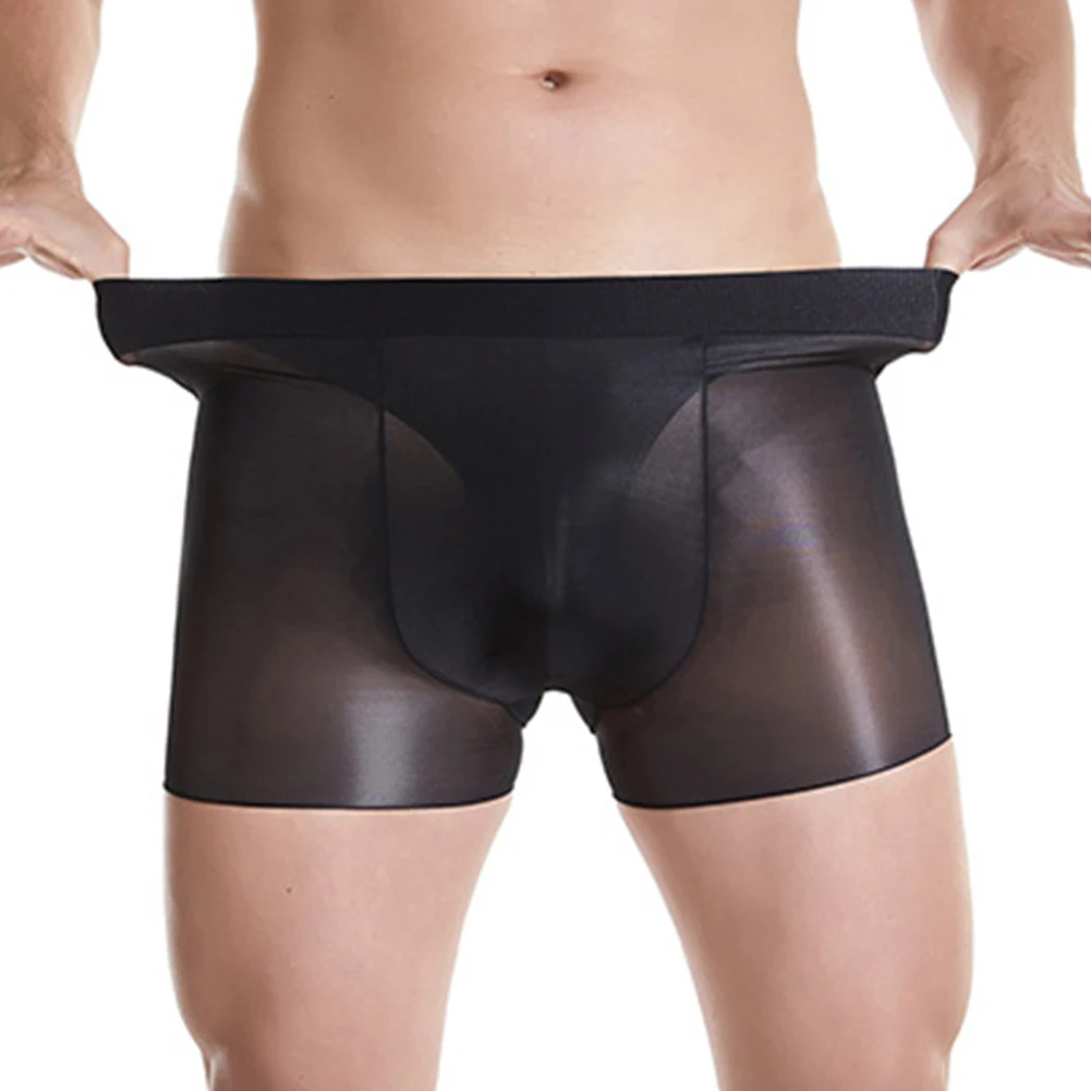 

Boxer Briefs Men Underwear Daily Oil Shiny Panties See Through Sexy Shorts Underpant Bulge Comfortable Fashion