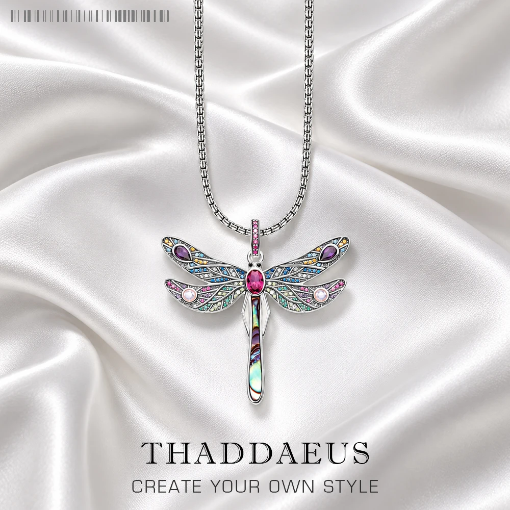 Colorful Dragonfly Pendant Link Chain Necklace Summer Brand New Fine Jewelry Europe 925 Sterling Silver Gift For Women