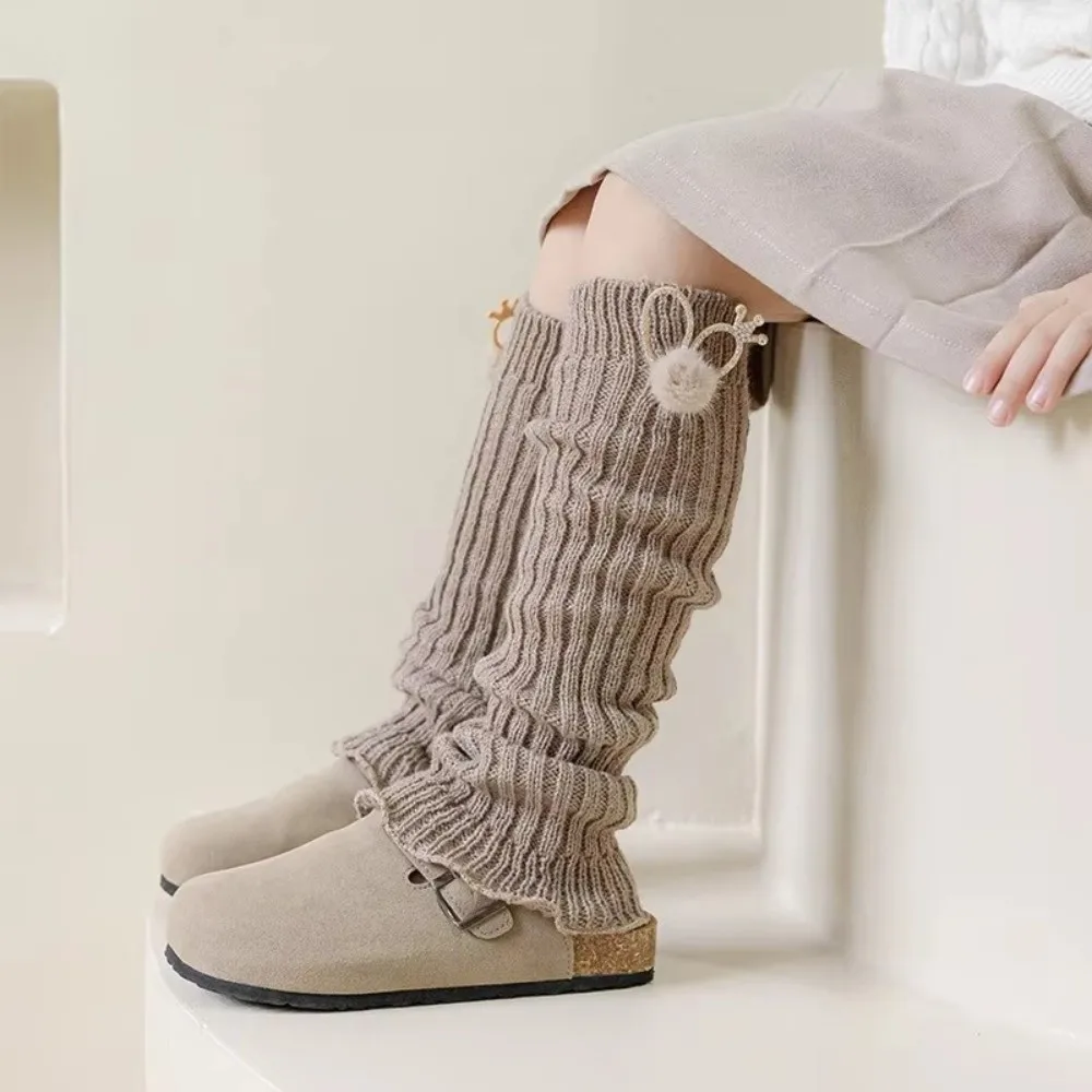 Cute Rabbit Ear Leg Warmers Socks Ball Soft Cotton Children Pile Sock Children's Long Socks Ruffles Warm Leg Cover Y2k Girls