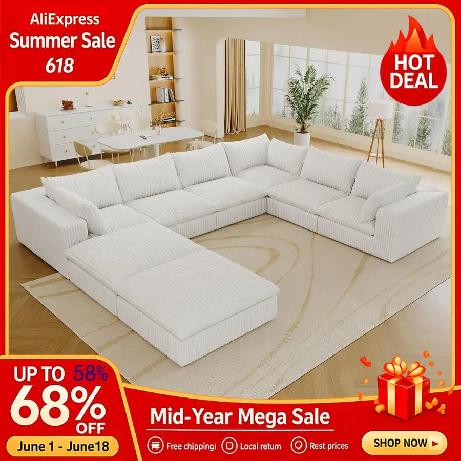 

157 Cloud Modular sectional Sofa, Large sectional couches for Living Room, 8 Seater U Shaped Couch with Ottoman,Down Sofa,Custom