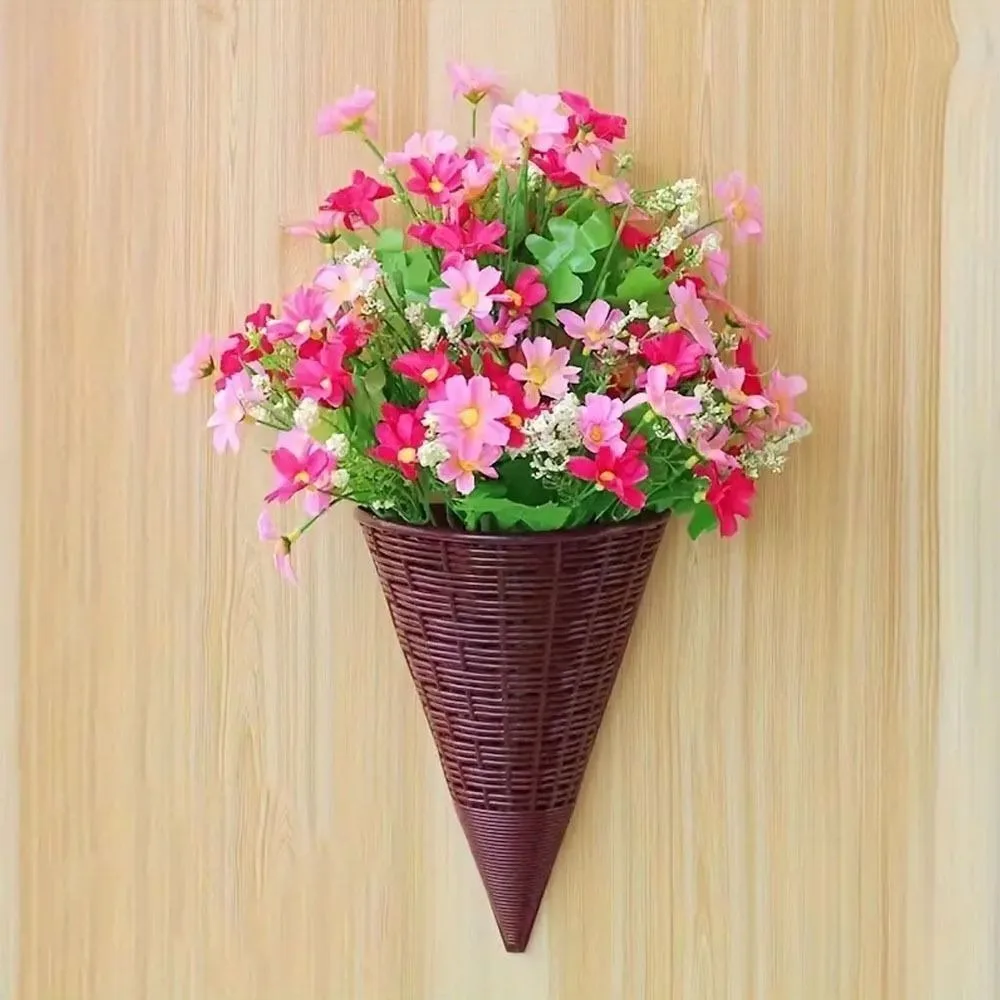 Plastic Hanging Flower Basket Fan-shaped Pattern Durable Art Rattan Wall Hanging Home Decoration