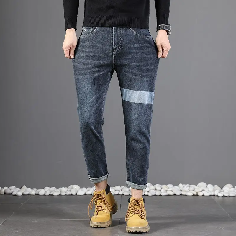 2023Autumn New Youth Trend Four Seasons Versatile Jeans Men Blue Zipper Button Pocket Slim Personalized Loose Wash Harlan Pants
