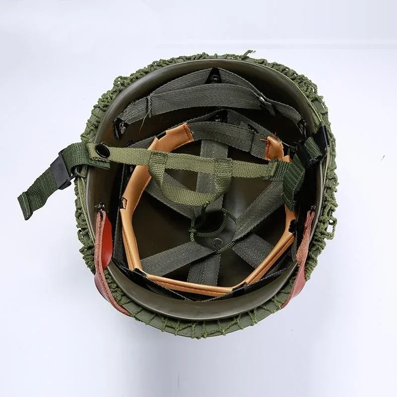 US WWII Tactical M1 Helmet Cover Strap with Net Replica Adjustable Chin Strap Soft Liner Paintball Gear Steel Helmet For Adults