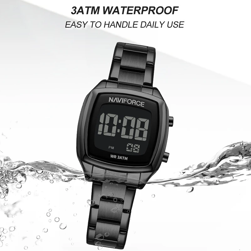 NAVIFORCE New Brand Women Watch 3ATM Waterproof and Shockproof LCD Digital Stainless Steel Sports Electronic Clocks Montre Femme