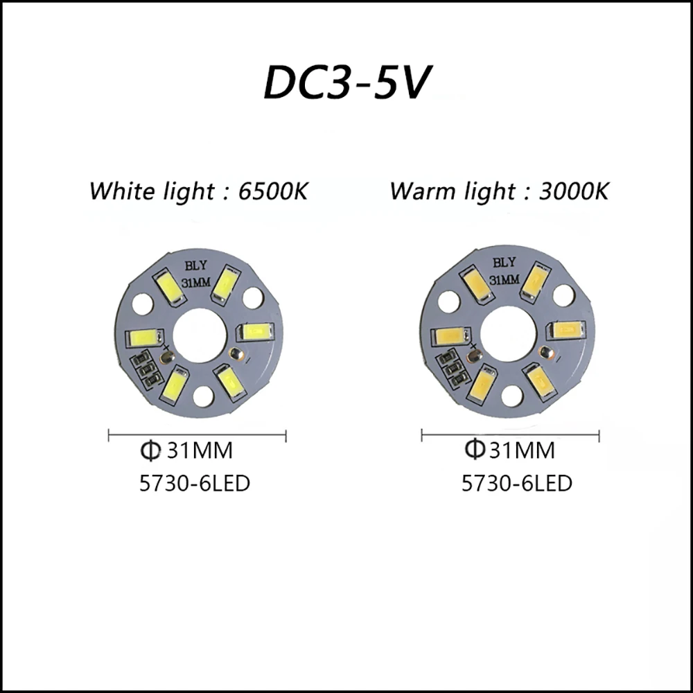 High Brightness LED SMD5730 DC3-5V Color Lamp Bead Light Board Bulb Round Transformation Light Source Dia 31MM White Warm Light